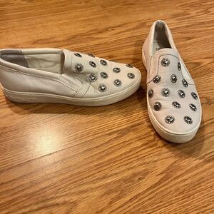 Michael Kors Cream Slip-On Sneakers with Silver Accents